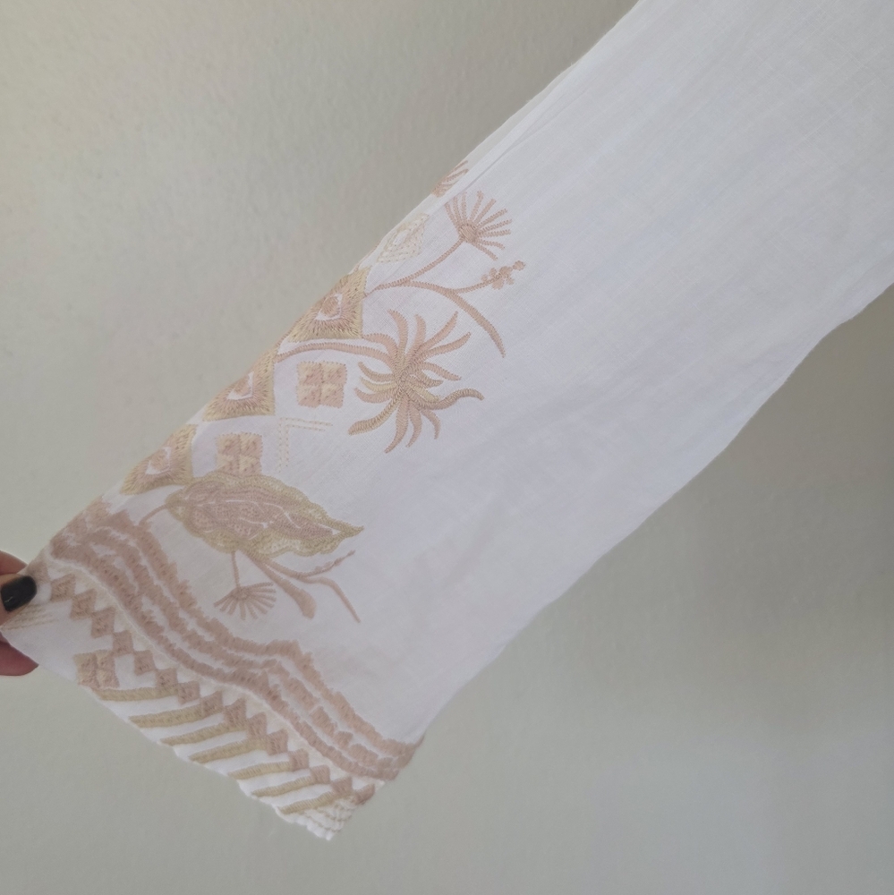 Johnny Was Talia Embroidered Ramie Blouse White Tonal Boho Bell Sleeve S - Picture 14 of 16